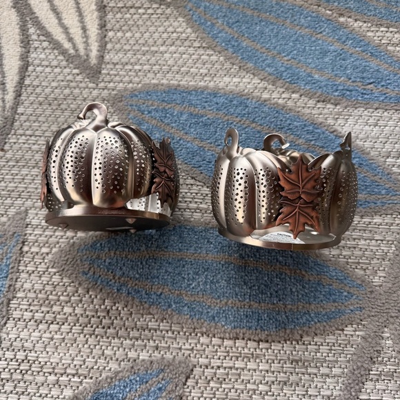 Bath & Body Works Autumn Harvest Pierced Pumpkin Leaves Candle Holder Set of 2 - Picture 2 of 6